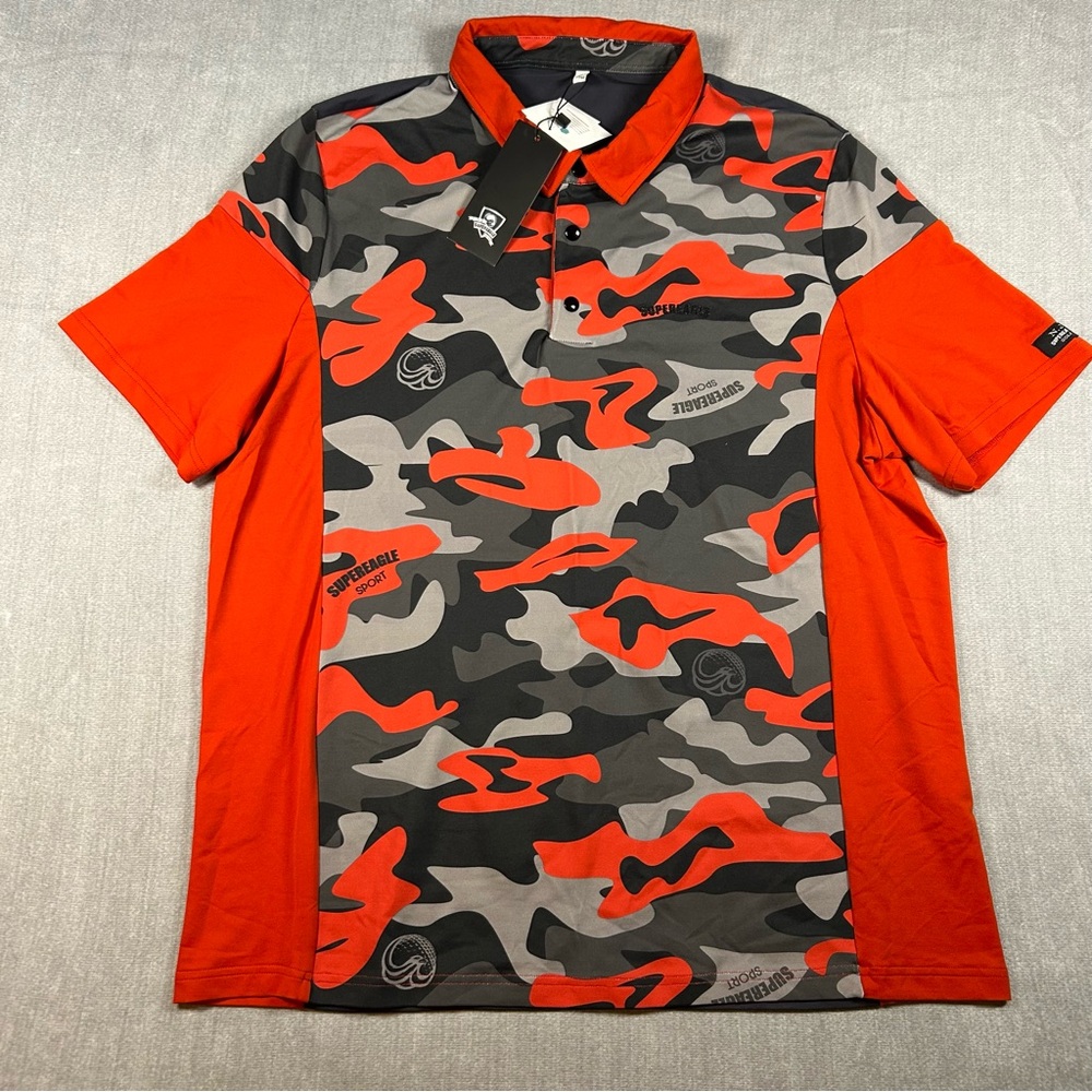 SuperEagle Golf Men's Mimetico 2XL Red Black Camo Quick Dry Polo Shirt